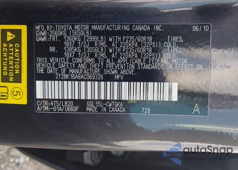 2010 Lexus Rx 350 из США, поврежденный, VIN 2T2BK1BA8AC069326